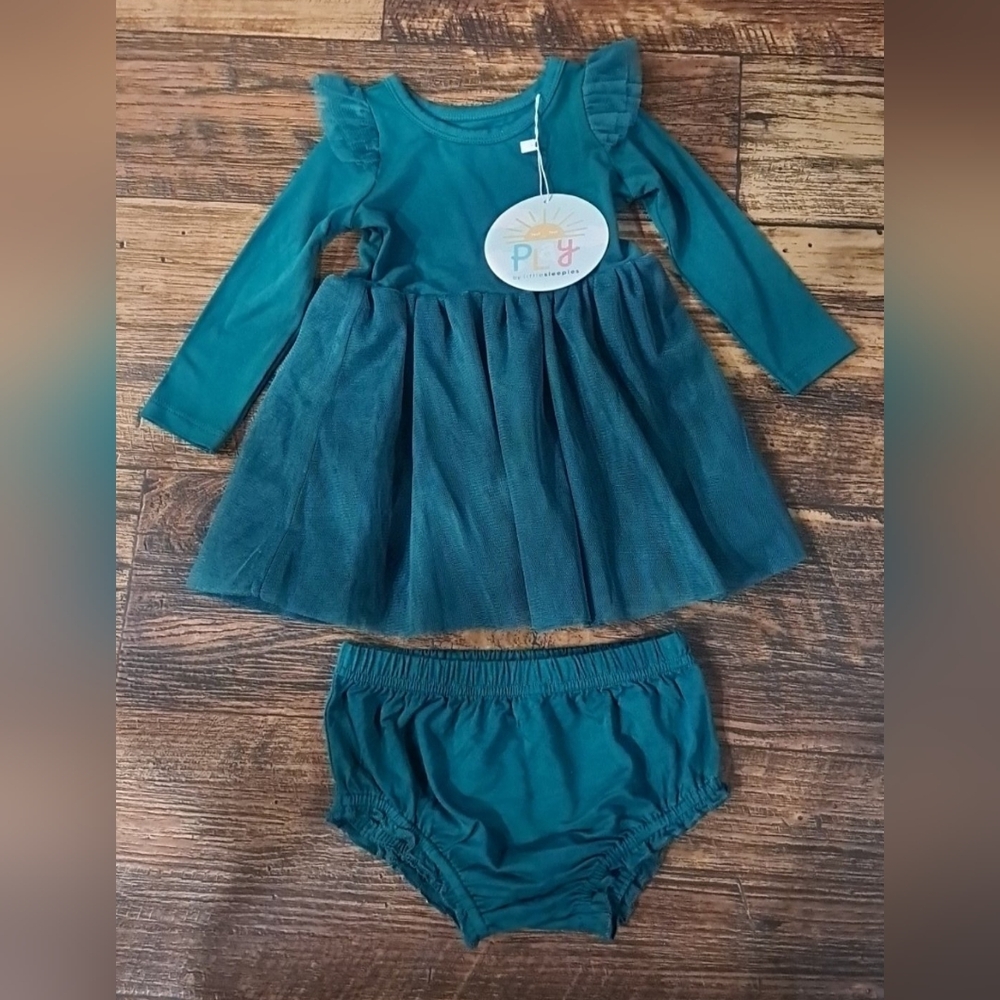 Teal Kids Dress and Bloomers Set